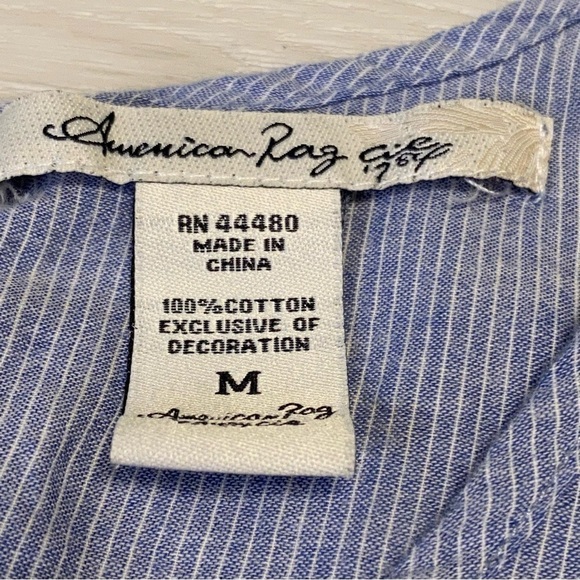 American Rag Striped Peplum Eyelet Tank, Blue-White, Size Medium - Picture 3 of 13